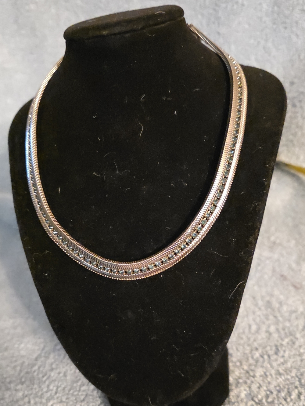 Hobe wide, flat silver Tone omega-style collar choker